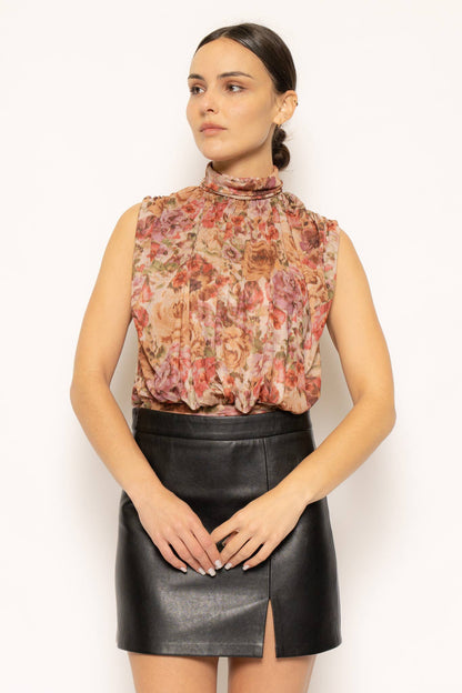 MOCK NECK RUCH SLEEVELESS BODYSUIT