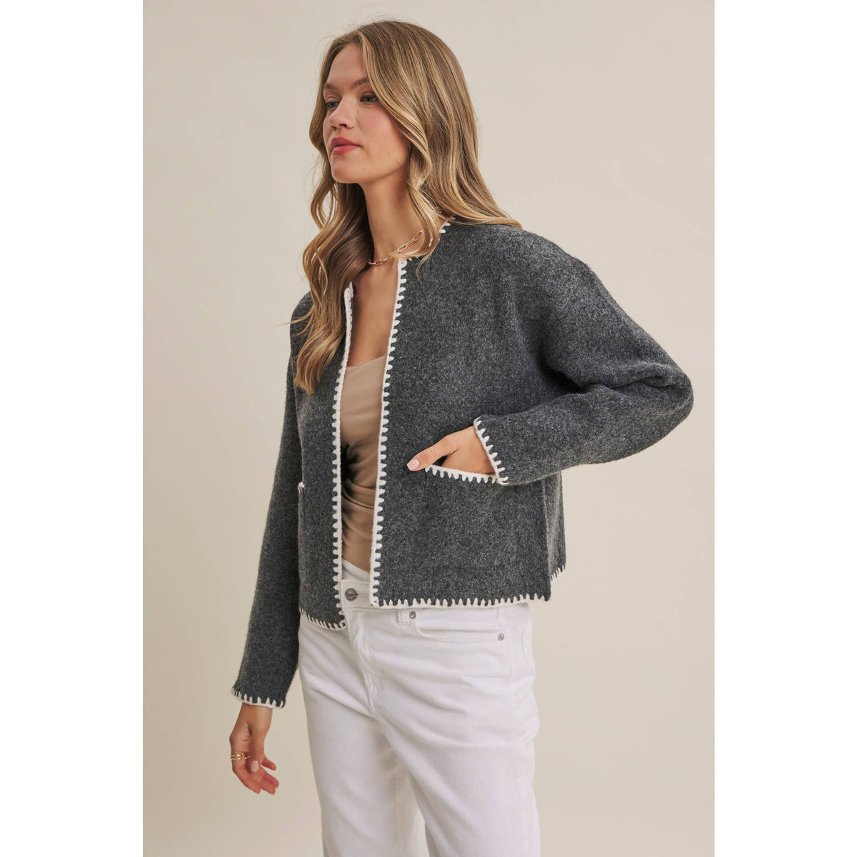 CRISP AIR SOFT BRUSH WOOL BLEND SWEATER CARDIGAN JACKET