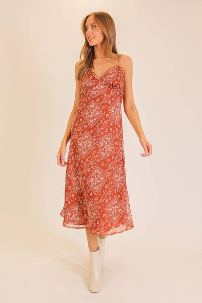 Western Bandana Print Midi Dress