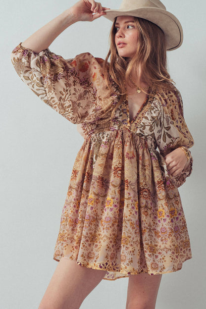 Boho Smocked Waist Mini Dress