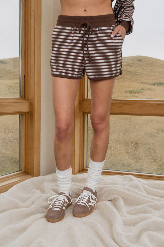 STRIPED CONTRAST WAIST KNIT LOUNGE SHORTS