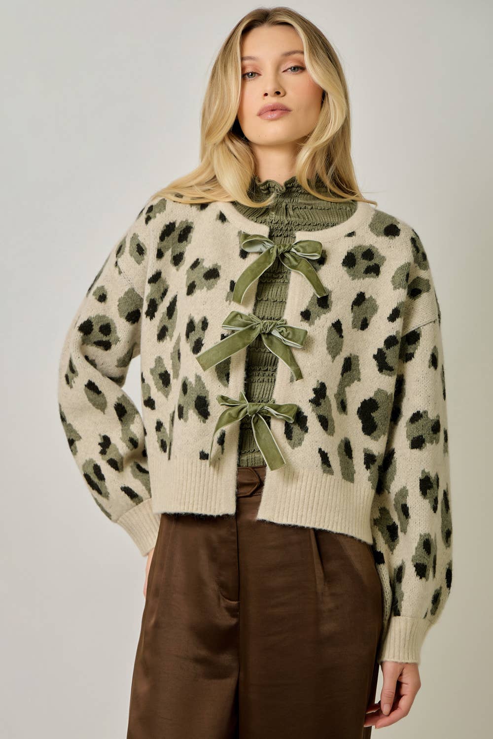 Front Bow Tied Leopard Cardigan