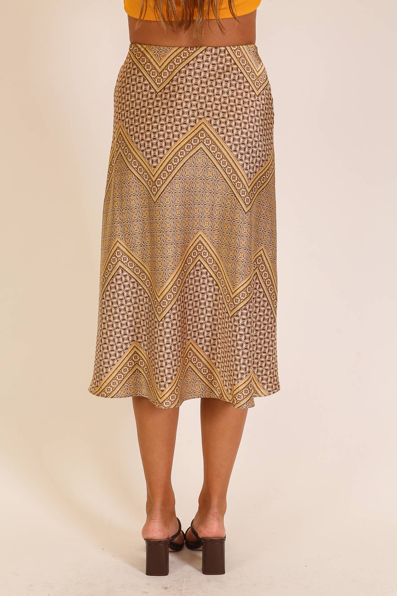 Geo Print Satin Midi Skirt