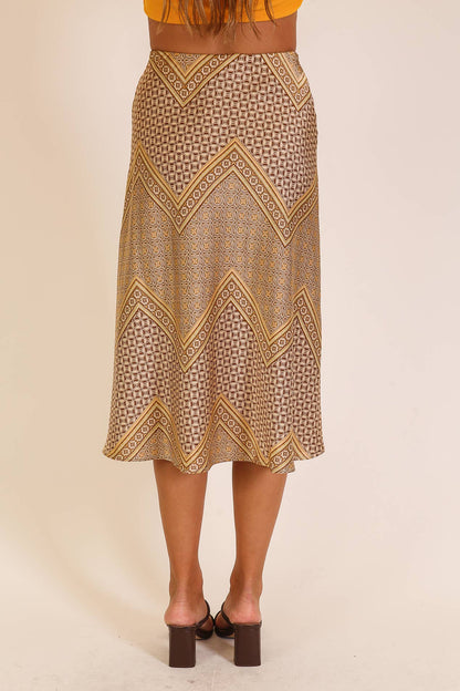 Geo Print Satin Midi Skirt