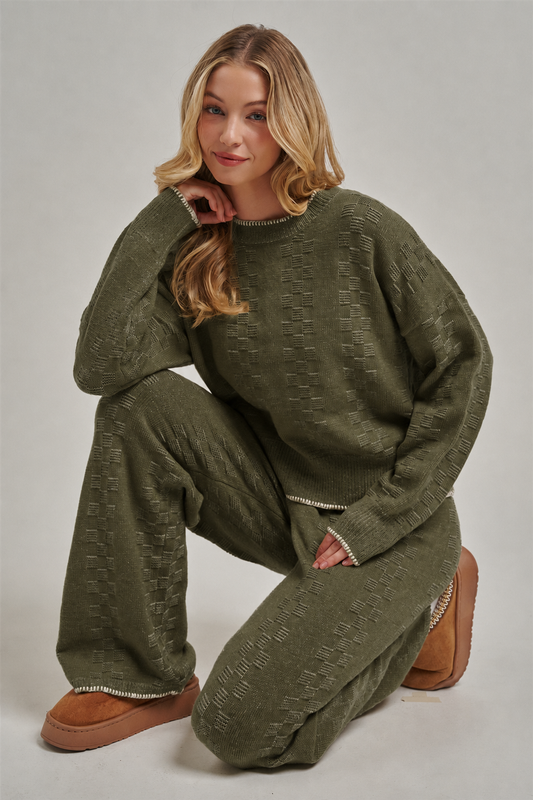 COZY TEXTURED GEOMETRIC LOUNGE STYLE SWEATER TOP