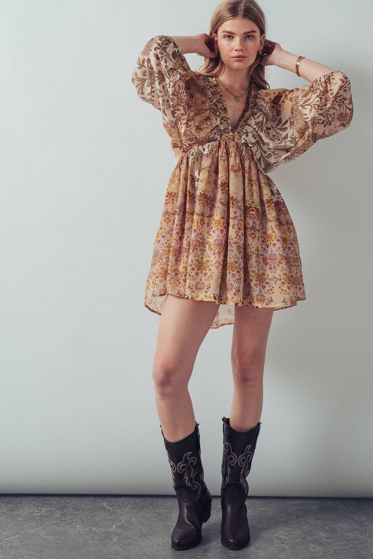 Boho Smocked Waist Mini Dress