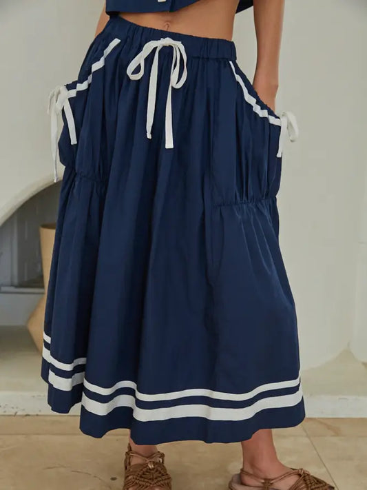 Tie Front / Button Down Midi Skirt
