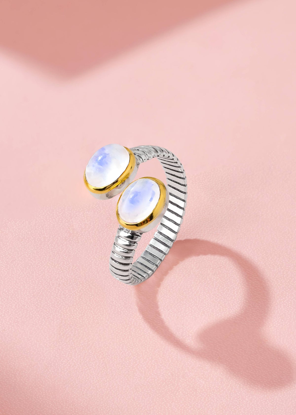 925 Sterling Silver Rainbow Moonstone Open-Ended Ring