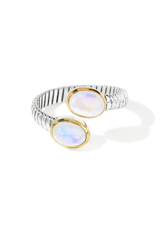 925 Sterling Silver Rainbow Moonstone Open-Ended Ring
