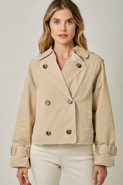 Lace Trim Half Length Trench Coat