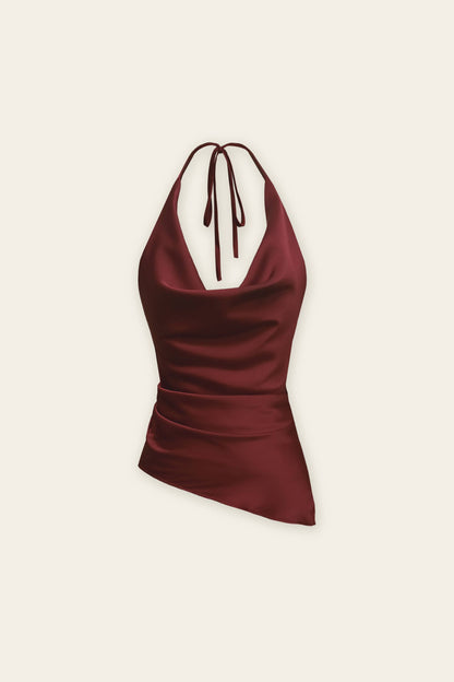 Satin Asymmetrical Hem Halter Top