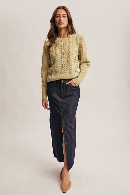 Lace Trim Cable Knit Pullover