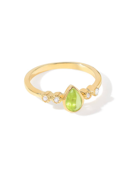 Gold Plated 925 Silver Peridot Teardrop Ring