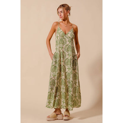DAMASK FLORAL SUMMER MAXI FLOWY DRESS