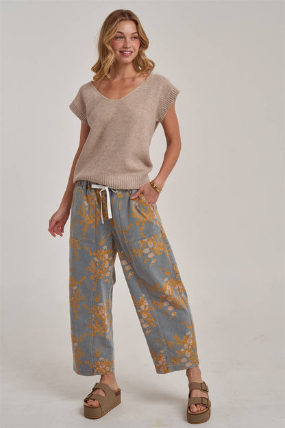 MID RISE RELAXED CASUAL FIT FLORAL DENIM JEANS