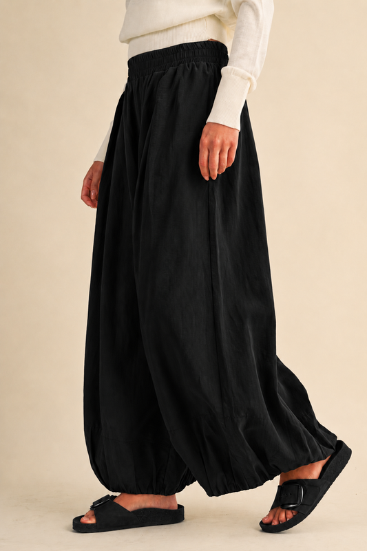 BALLOON FIT ELASTIC WAIST RELAXED FIT PANTS
