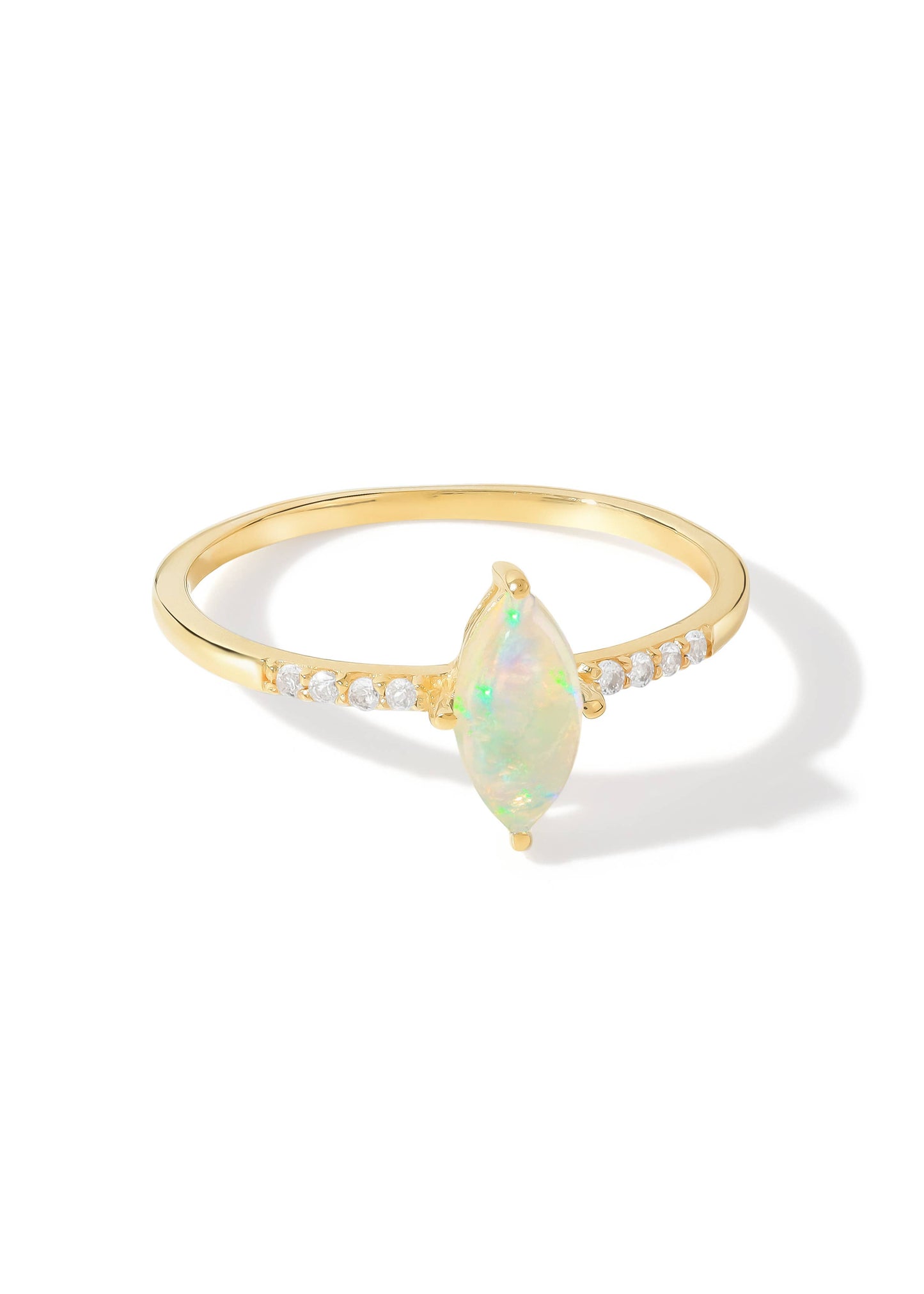 Gold Plated Silver Marquise Ethiopian Opal Ring with Accents