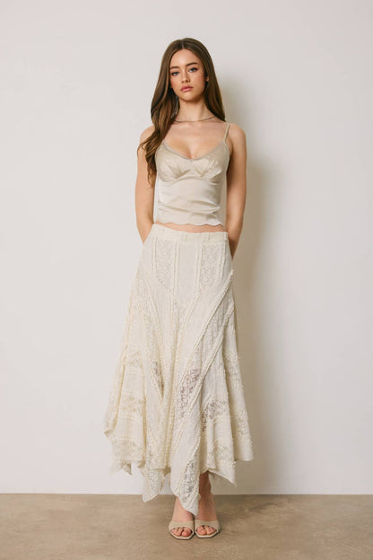 Asymmetrical Lace Panel Maxi Skirt