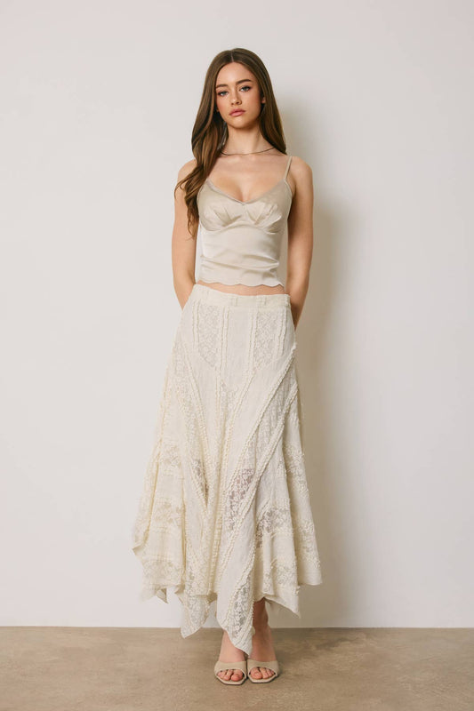 Asymmetrical Lace Panel Maxi Skirt