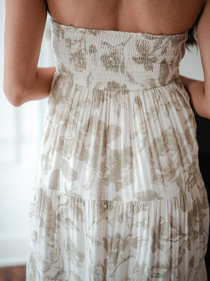 Georgia Floral Maxi Dress - Oatmeal/Beige
