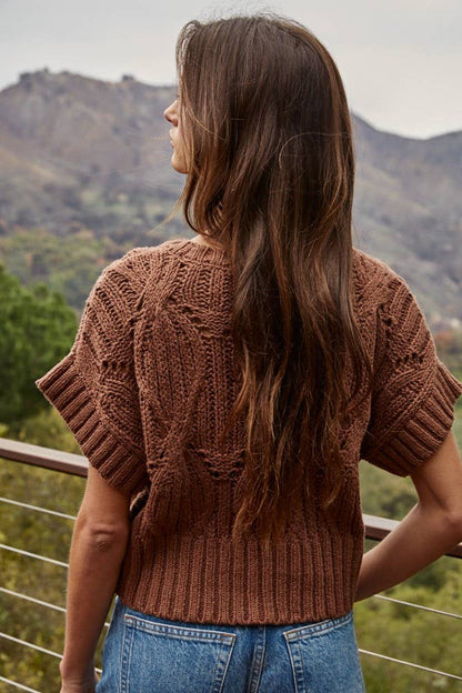 Knit Sweater Crochet Round Neck Short Sleeve Top