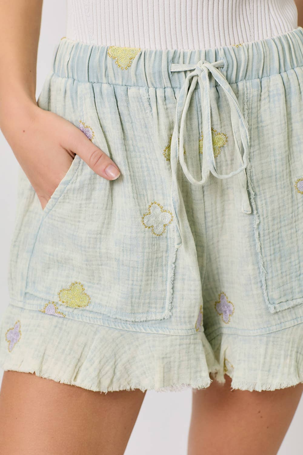 Washed Embroidery Shorts