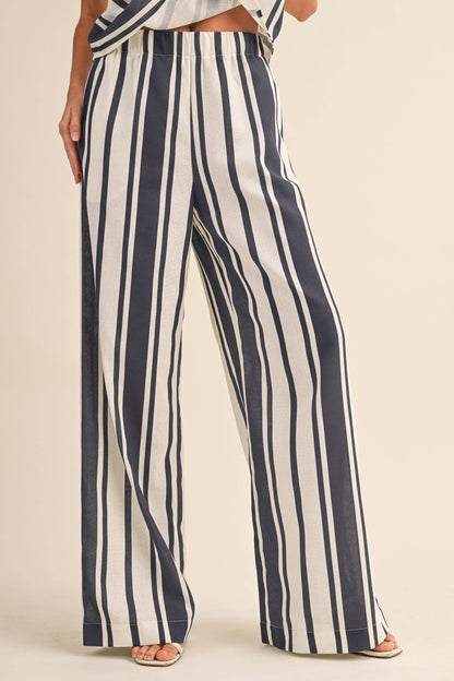 STRIPED LINEN TUBE TOP AND WIDE LEG PANTS SET