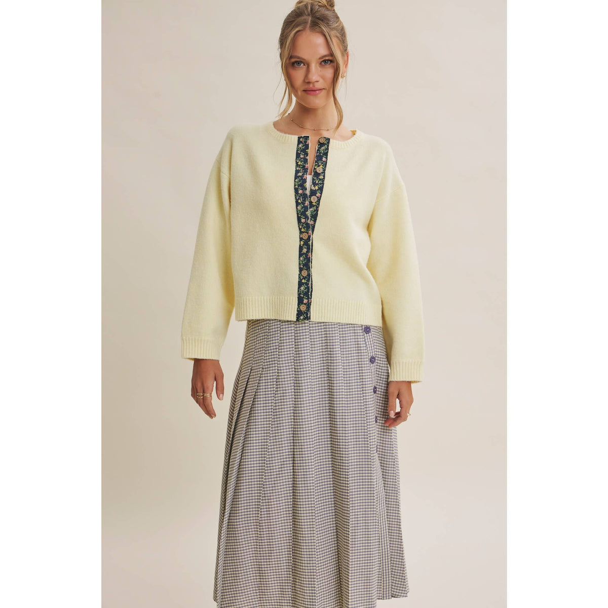 COTTAGE GARDEN WOOL BLEND FLORAL PLACKET SWEATER CARDIGAN