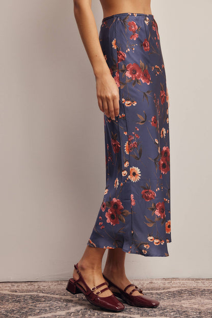Floral Satin Midi Skirt