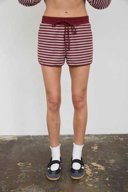 STRIPED CONTRAST WAIST KNIT LOUNGE SHORTS