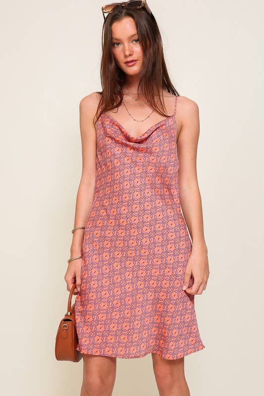 Boho Satin Cowl Neck Dress