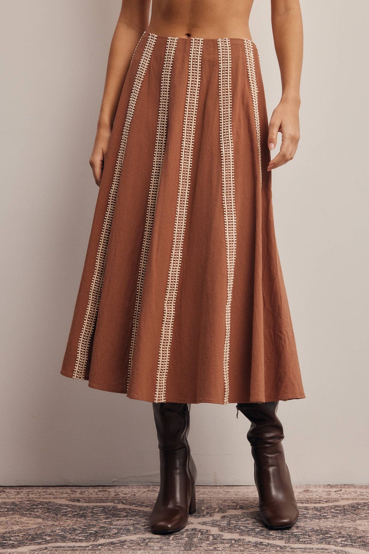 Embroidered Stripe Midi Skirt
