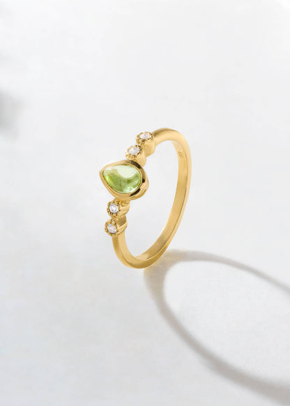 Gold Plated 925 Silver Peridot Teardrop Ring