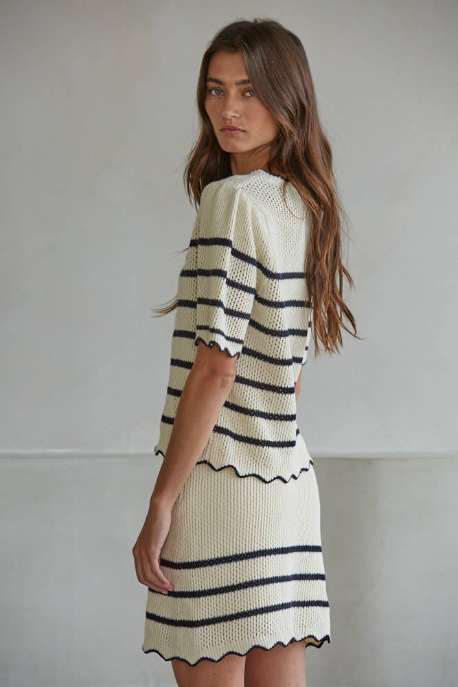 Knit Sweater Cotton Acrylic Crochet Striped Top