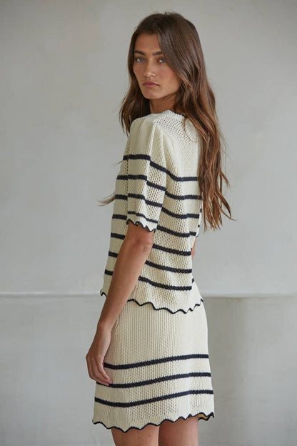 Knit Sweater Cotton Acrylic Crochet Striped Top