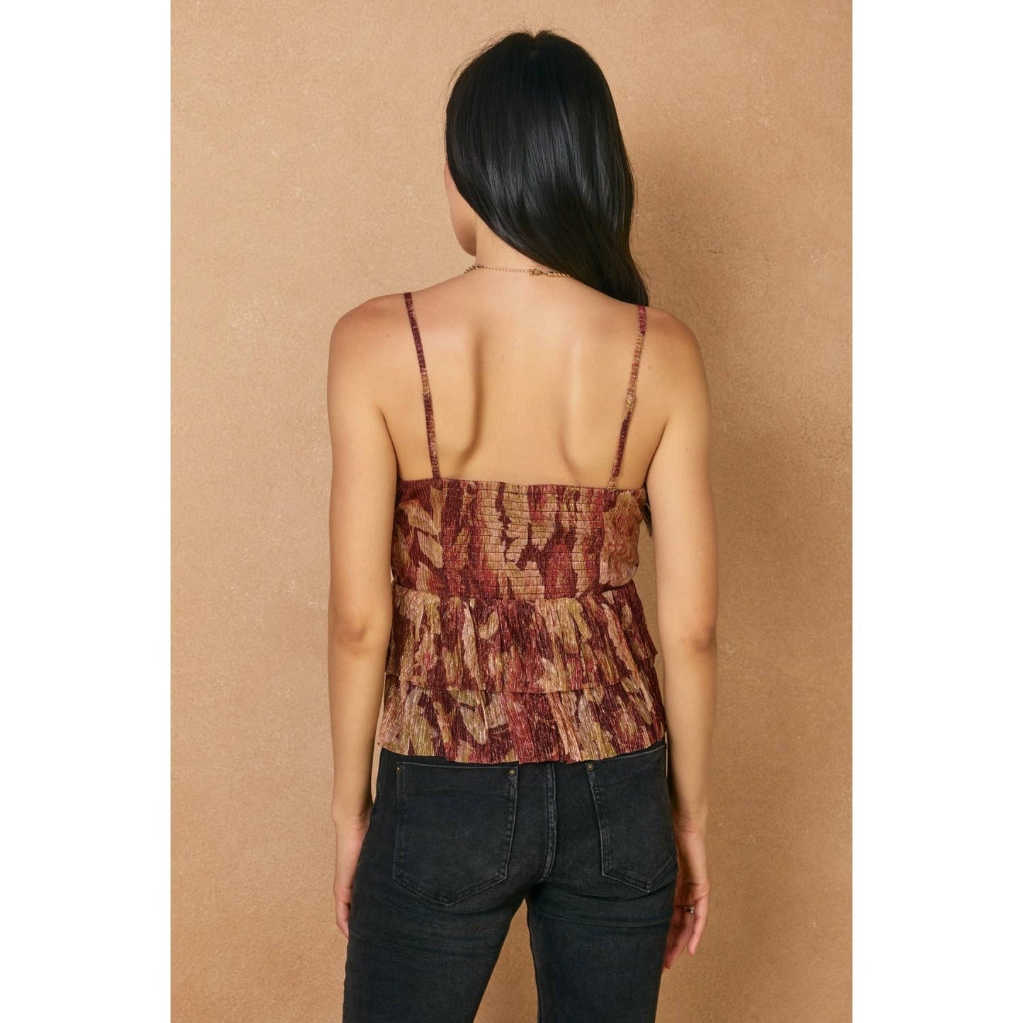 Night Rhythm Deep V-neck Pleated Top