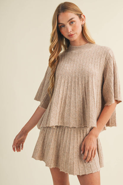 Bell Sleeve Wide-Rib Knit Pullover