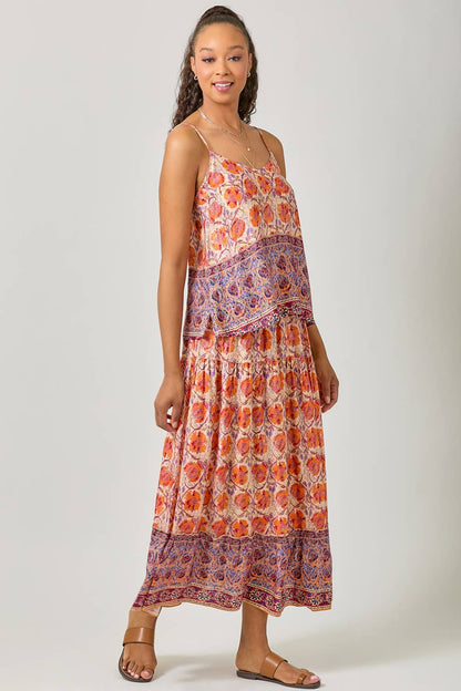 Adjustable Shoulder Strap Border Print Cami