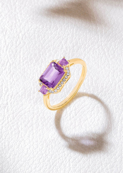 Gold Plated 925 Silver Regal Eclipse Amethyst Array Ring