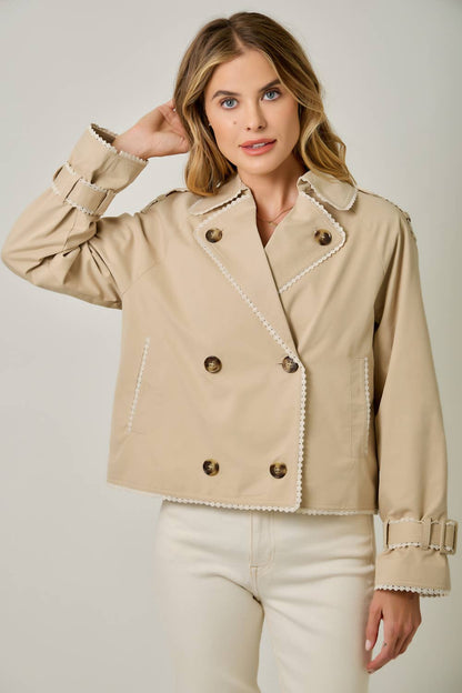 Lace Trim Half Length Trench Coat