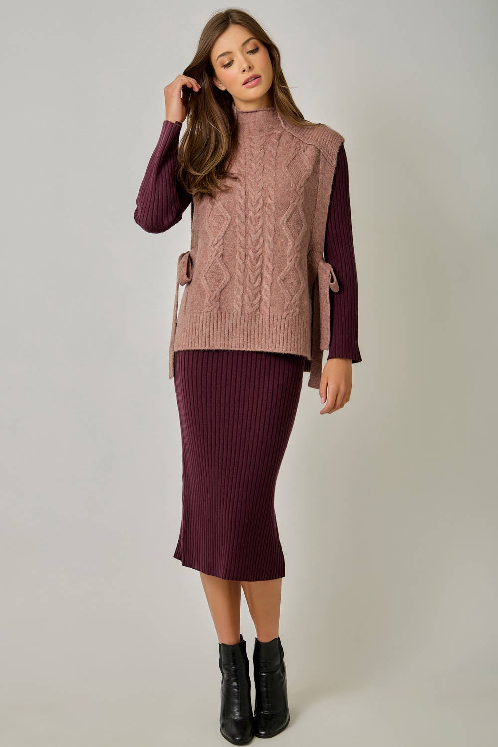 Cable Knit Mohair Side Tie Vest