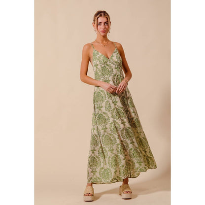 DAMASK FLORAL SUMMER MAXI FLOWY DRESS