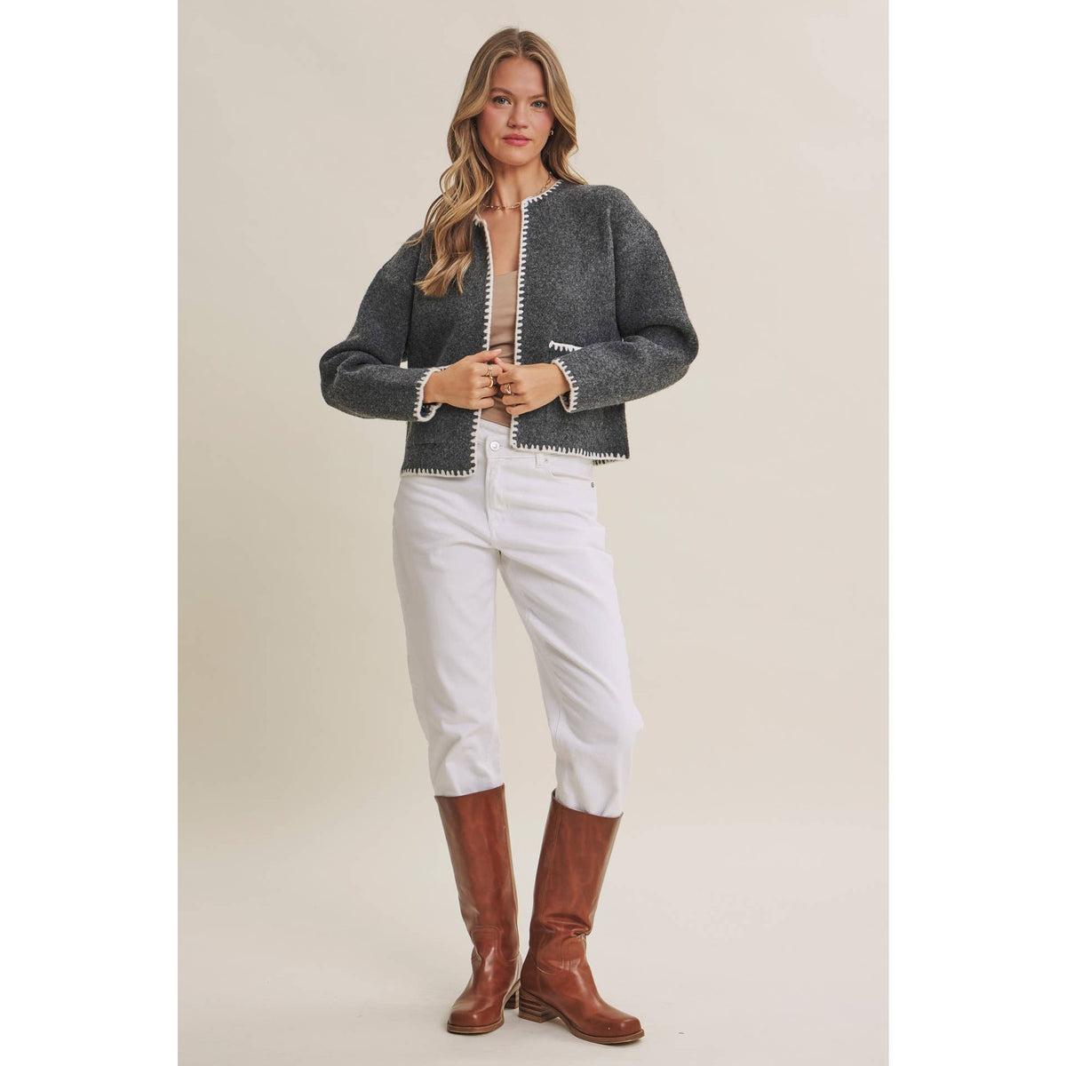 CRISP AIR SOFT BRUSH WOOL BLEND SWEATER CARDIGAN JACKET