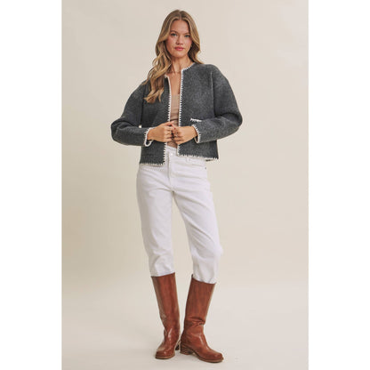 CRISP AIR SOFT BRUSH WOOL BLEND SWEATER CARDIGAN JACKET