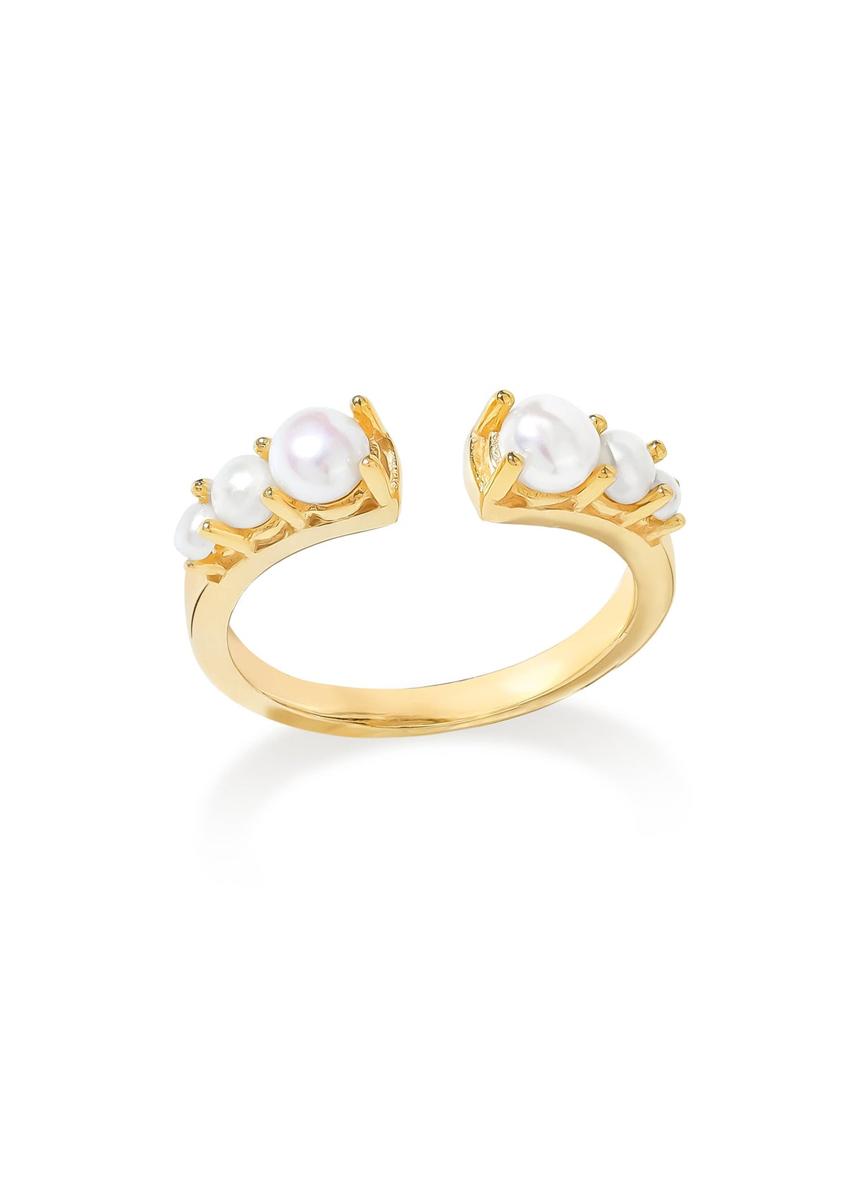 Gold Plated 925 Silver Graduated Prong Setting Pearl Ring