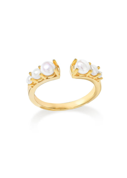 Gold Plated 925 Silver Graduated Prong Setting Pearl Ring
