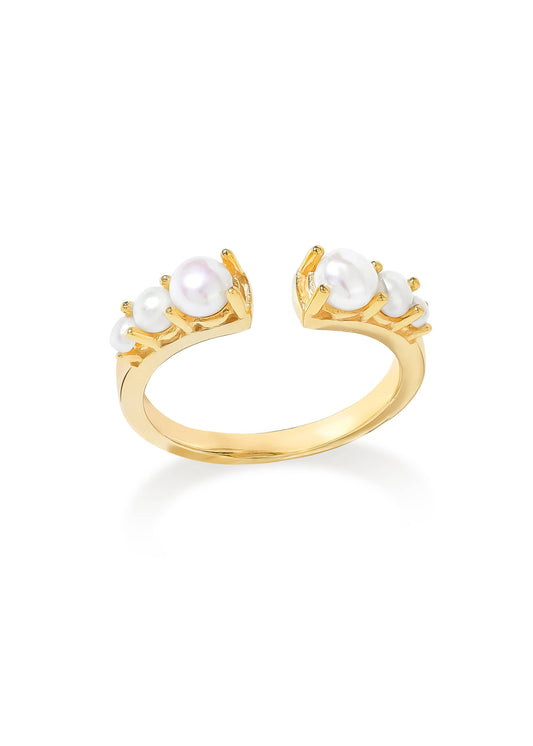Gold Plated 925 Silver Graduated Prong Setting Pearl Ring