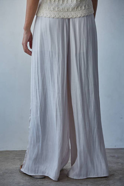 Woven Satin Wide Leg Pants