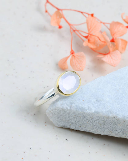 14k Gold Over Silver Rainbow Moonstone Solitaire Ring