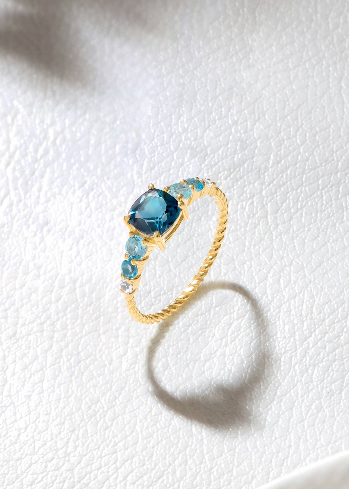 Gold Plated Silver London Blue Topaz Twist of Elegance Ring